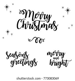 Christmas greetings set. Calligraphy lettering script font text.