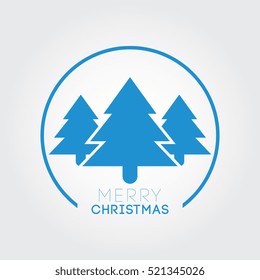 Christmas greetings sticker with a circle and three trees - Blue
