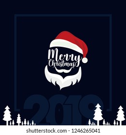 Christmas greetings text calligraphic lettering design. Santa Claus hat and beard.