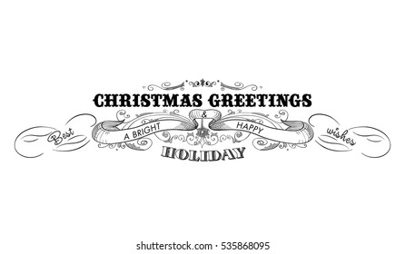 Christmas greetings text design on white. Vector logo, typography. Usable as banner, greeting card, gift package