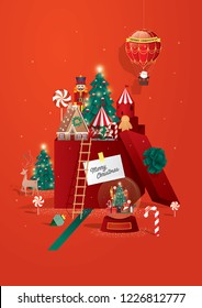 Christmas greetings/ toy land town template vector/illustration