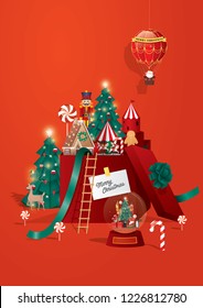 Christmas greetings/ toy land town template vector/illustration