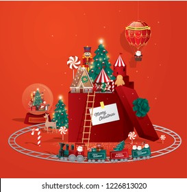 Christmas greetings/ toy land town template vector/illustration