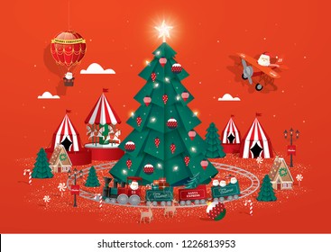 Christmas greetings/ toy land town template vector/illustration