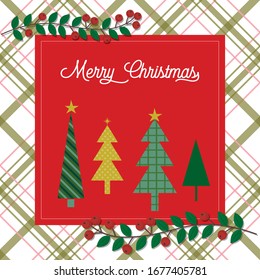 Christmas greetings with tree and leaf design