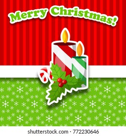 Christmas greetings typography design postcard with collection of candles, wishes background with beautiful red and green background vector illustration