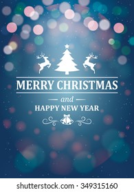 Christmas Greetings Typography on Blue Background. Greeting Card and Poster design.