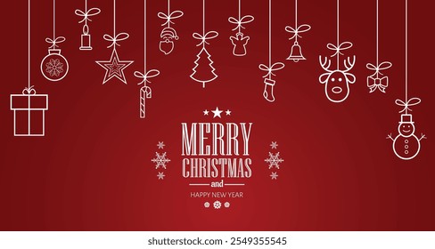 Christmas greetings vector background design. Christmas greeting text with pine tree, candy cane and gift boxes ornaments and decoration elements in red elegant background.