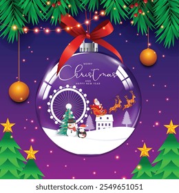 Navidades saludos diseño de fondo de Vector. Texto de saludo de Navidades con árbol de pino, caña de caramelo y cajas de regalo adornos y Elementos de decoración en fondo rojo elegante.