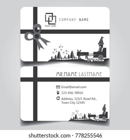 Christmas Grey White Theme of creative business card and name card with horizontal curve corner template for vector design layout standard of size.