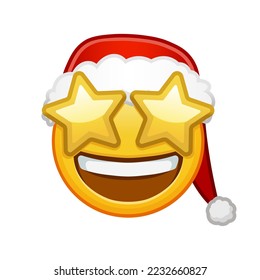 Christmas grinning face with starry eyes Large size of yellow emoji smile