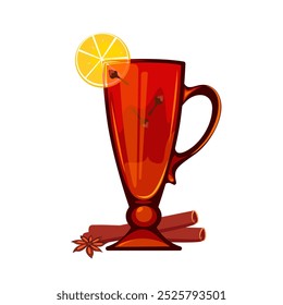 Christmas grog.  Hot grog, a classic cocktail . Warm seasonal winter drink .Vector illustration.