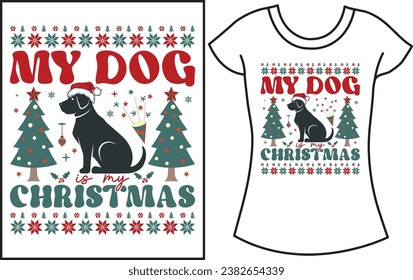 Christmas Groovy dog lover t shirt design. Typography Christmas t shirt.