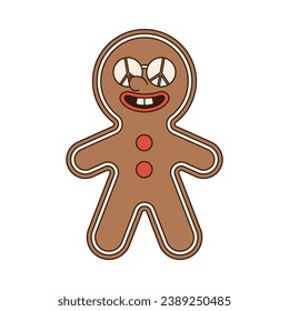 christmas groovy gingerbread. Merry christmas retro style vector illustration icon.