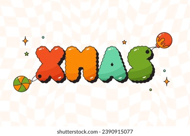 Christmas groovy sticker XMAS. Noel color toys.