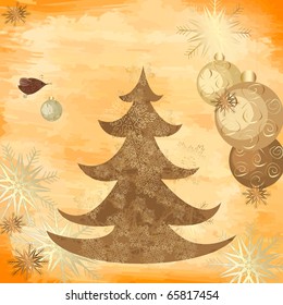 Christmas grunge background with a tree
