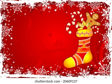 Christmas grunge frame with snowflake, mistletoe, candy, element for design, vector illustration