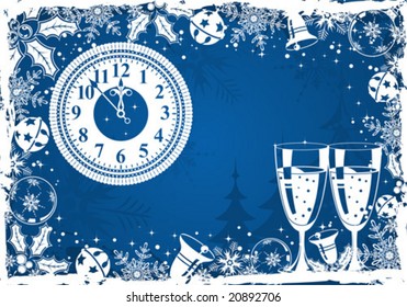 Christmas grunge frame with snowflake, mistletoe, bell, element for design, vector illustration