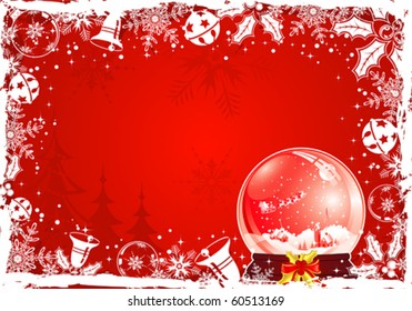 Christmas grunge frame with snowflake, mistletoe, bell, element for design, vector illustration