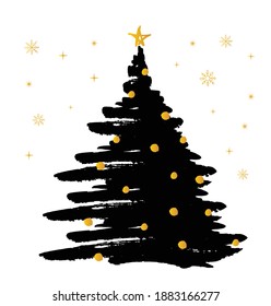 Weihnachtsfarben, handgezeichnet, Weihnachtsbaum einzeln auf Weiß, Vektorgrafik
