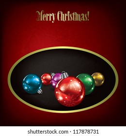 Christmas grunge red greeting with decorations on black