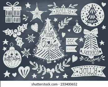 Christmas grunge set on blackboard. EPS 10. No transparency. No gradients. 