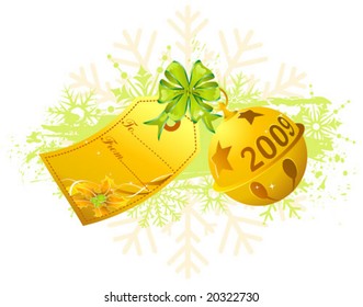 Christmas grunge theme with bell, label, mistletoe, element for design, vector illustration