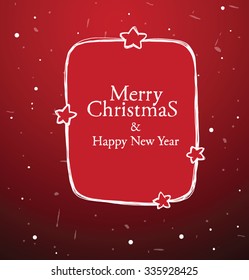 Christmas had drawn white label with stars on red background, vector