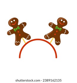 Christmas hair hoop with gingerbread men. Funny headdress for a party, festival, carnival, holiday. Cartoon style. Attribute of costume. Vector isolated.