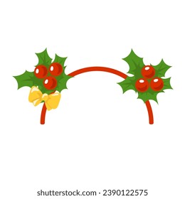 Christmas hair hoop with holly berry branches and bow. Headdress for a party, festival, carnival, holiday. Cartoon style. Attribute of costume. Vector isolated.