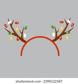 Christmas hair hoop with tree branches and festive garlands. Headdress for a party, festival, carnival, holiday. Cartoon style. Attribute of costume. Vector isolated.