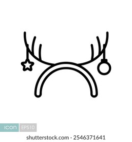 Christmas hair hoop with tree branches and festive garlands vector icon. Winter sign. Graph symbol for event and holiday web site and apps design, logo, app, UI