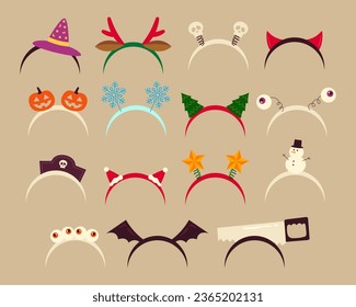 Christmas and halloween headband accesories flat design illustration