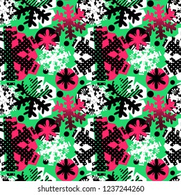 Christmas hand craft expressive ink seamless snowflakes pattern. Xmas endless texture for wallpaper, different doodles for fabric, wrapping, decoration, greeting card,  textiles 
