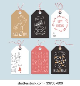 Christmas hand drawing gift tag set. Isolated vector illustration