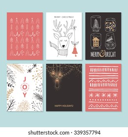 Christmas hand drawing greeting card set  Isolated vector illustration