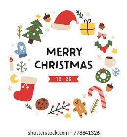 christmas hand drawing object ornament icons card vector illustration flat design