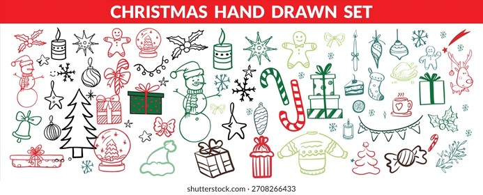 Navidades dibujadas a mano gran conjunto. Conjunto de diseño de Navidades 