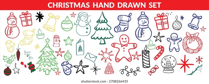 Natal mão desenhado grande conjunto. Conjunto de design de Natal 