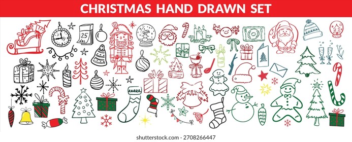 Natal mão desenhado grande conjunto. Conjunto de design de Natal 