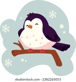 Christmas hand drawn bird, xmas holiday winter bird characters isolated vector illustration. Funny holidays bird.bird on a branch