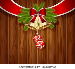 Christmas Hand Drawn Bow Vector sketch paper card for xmas design with bells