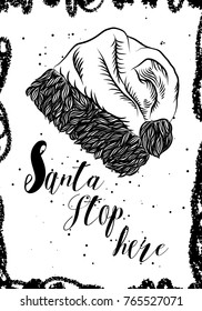 Christmas hand drawn card with Christmas Santa Clause Hat illustration. Vector.