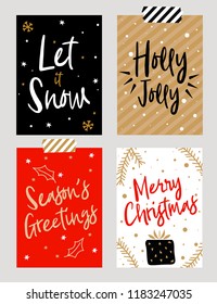 Christmas hand drawn card set. Vector illustration.