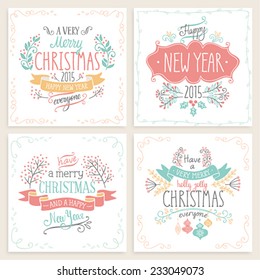 Christmas hand drawn card set. Vector illustration.