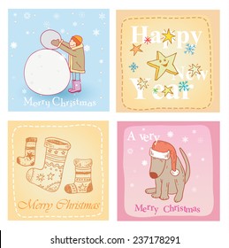 Christmas hand drawn card set. Vector illustration.