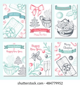 Christmas hand drawn card set. Vector illustration. Xmas banner collection. Linear graphic. Design template for New Year and Christmas.