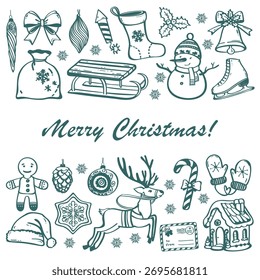 Navidades dibujadas a mano tarjeta. Conjunto de Vector con Navidades Elementos
