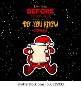 Christmas hand drawn card. Vector illustration. Christmas Funny quote text