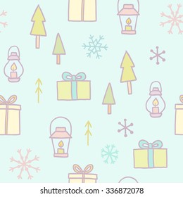 Christmas hand drawn cartoon seamless pattern